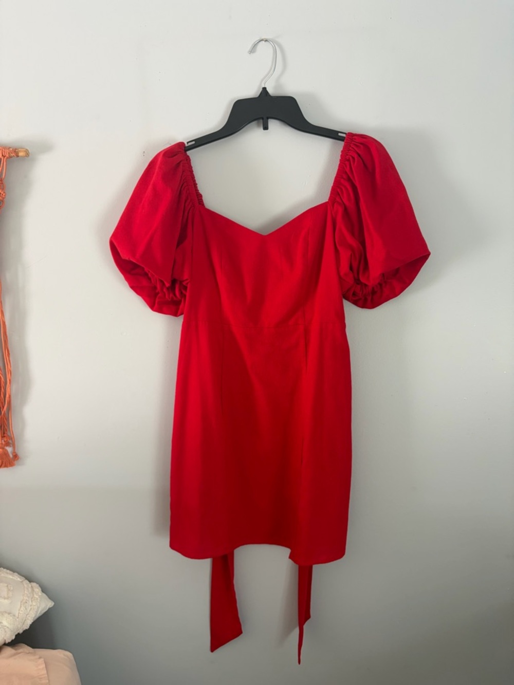 Francesca‘s Red Puff-Sleeve Mini Dress With Ribbon
